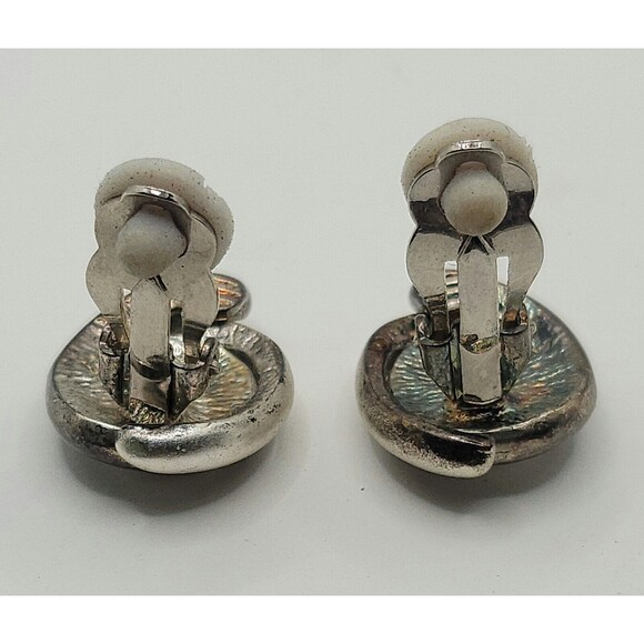 Silver Puffy Round Swirl Clip On Earrings Vintage - Picture 4 of 4